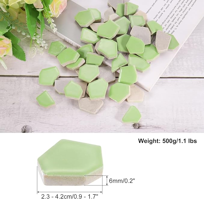 uxcell 500g/1.1LB Irregular Ceramics Mosaic Tiles, 2.3-4.2 cm Bulk Stained Ceramic Mosaic Pieces Stones Mosaic Kits for DIY Art Craft Projects Home Decor, Green