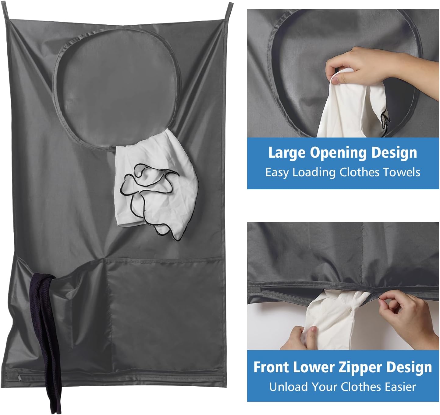Saves Space Door-Hanging Laundry Bag,Door Hanging Laundry Hamper with 2 Different Types of Hooks, Polyester Fabric Hanging Laundry Basket for Clothes Size 22"X37" -2 Pack Gray - NestledHome