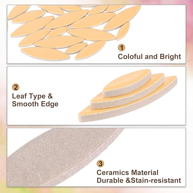 uxcell Ceramic Mosaic Tile, About 200g Teardrop Leaf Tile Mosaic Block for Handicrafts Artwork, Ginger