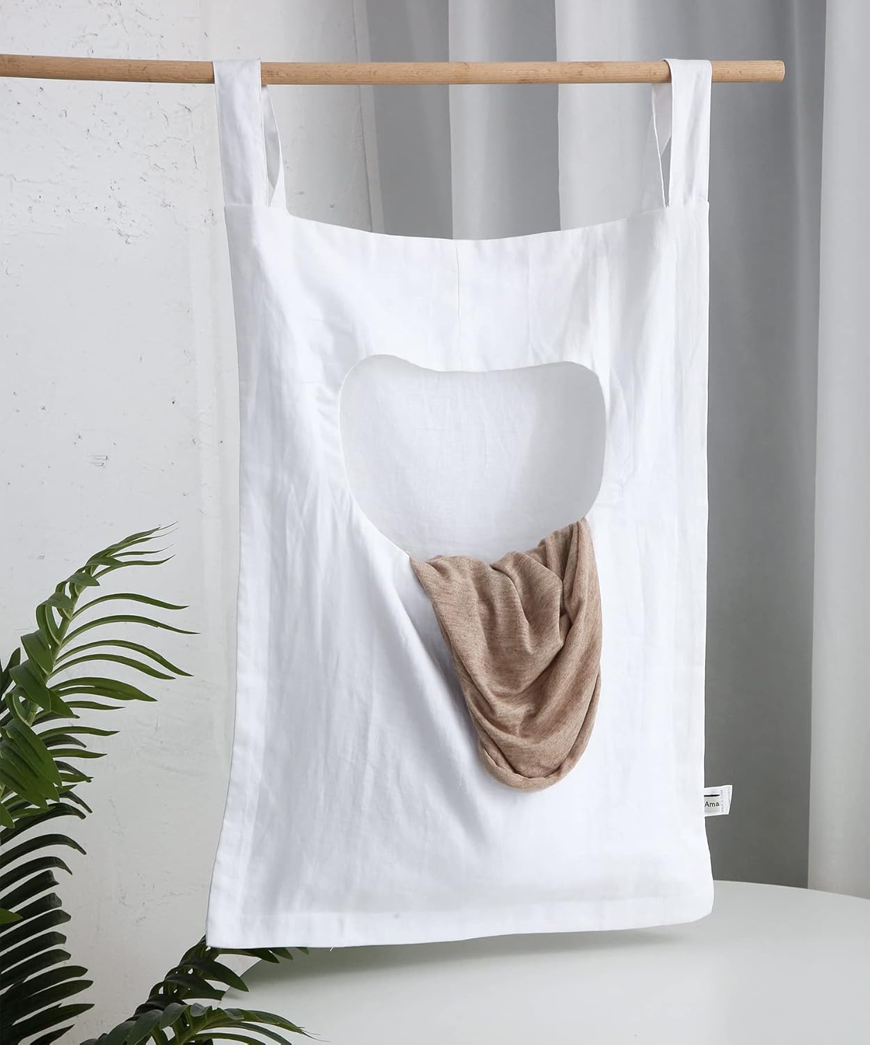 Amazhiyu 100% Linen Door Hanging Laundry Hamper Bag, 19x27 Inches (White) - NestledHome