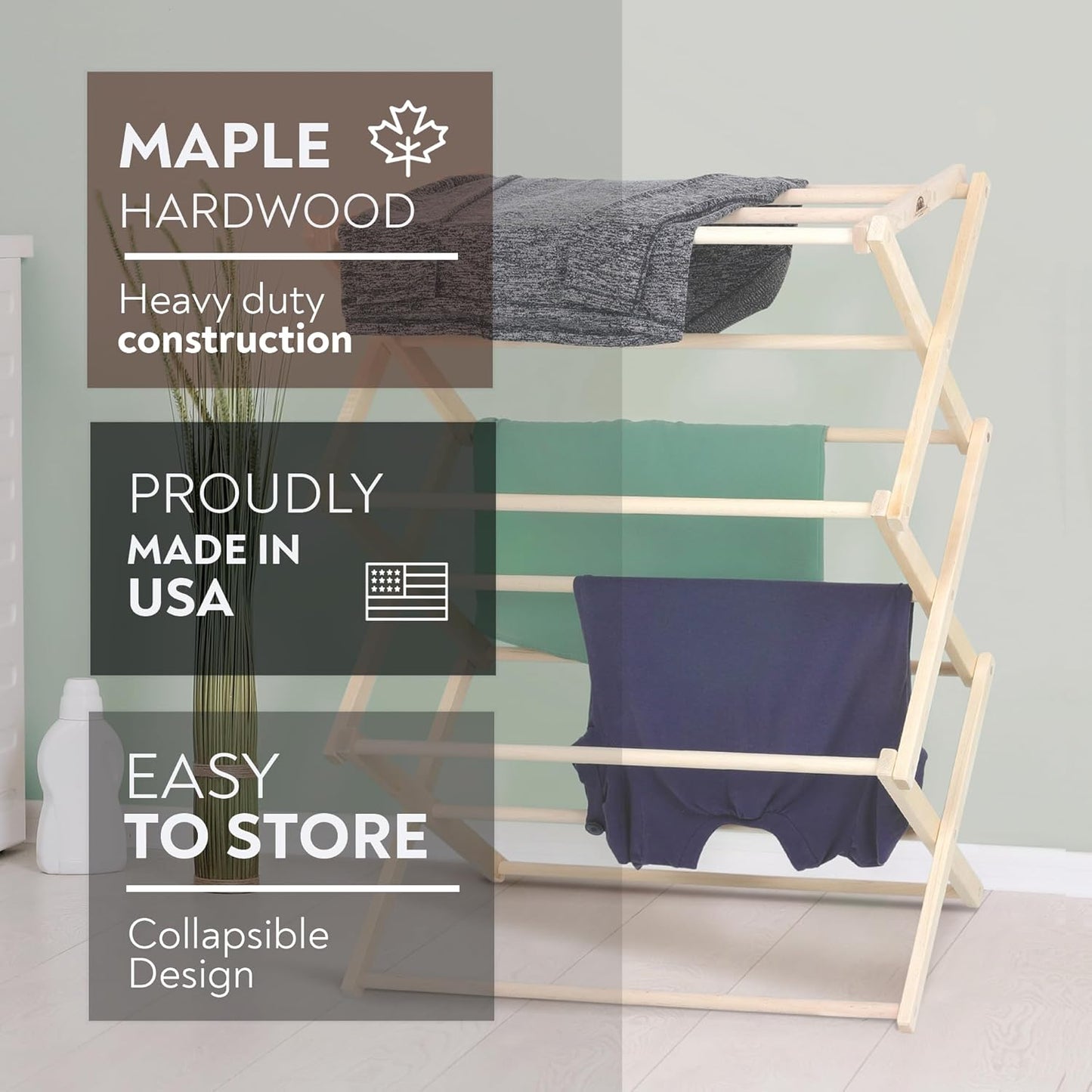 Pennsylvania Woodworks Premium American Maple Clothes Drying Rack - Handcrafted in Pennsylvania - Solid Wood Construction, Collapsible, Eco-Friendly Laundry Solution (X-Large) - NestledHome