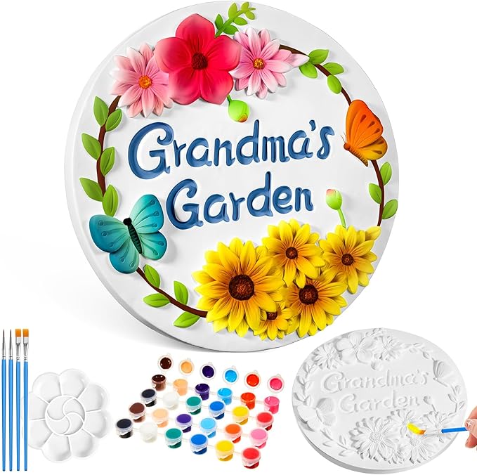 Juexica DIY 9.5 Inch Grandma's Garden Stepping Stone, Woman Gifts for Mom, Paint You Own Garden Stepping Stones, Woman Gifts for Nana,Stepping Stones(Grandma,9.5 Inch)