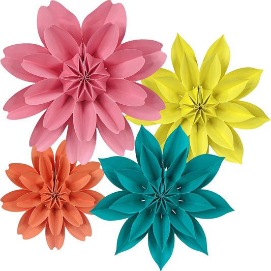 ADLKGG Hanging Colorful Paper Flower Fans Decorations, Flower Paper Fan Event Accessory for Tea Party, Wall Background Birthday, Wedding, Summer Party, Classroom Decor, Nursery Decoration, Set of 4 - NestledHome