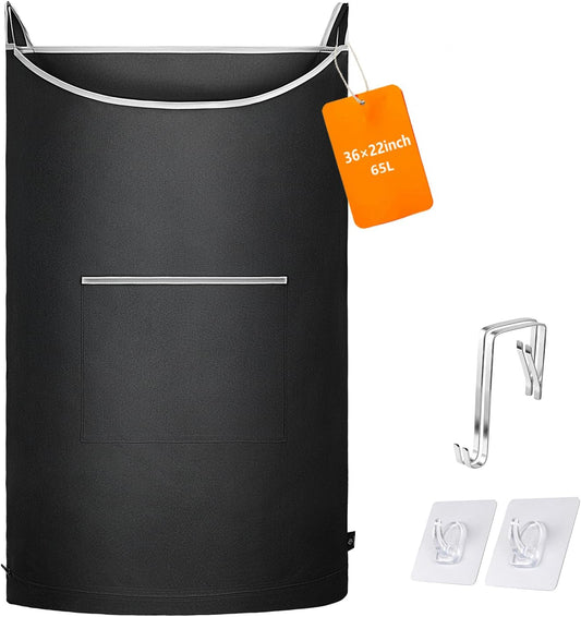 XL Hanging Laundry Hamper Bag, Black Door Hanging Hamper with Large Openging, Hanging Laundry Bag and Basket for Home, Dorm, or Travel,Durable and Stylish Design(Black 36x22Inch) - NestledHome