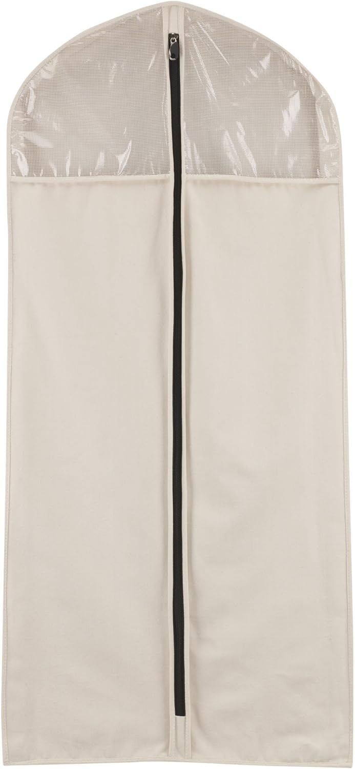 Household Essentials 3392-1 Cedarline Collection Hanging Garment Bag | Dress and Suit Protector | Natural Cotton Canvas,Off-White - NestledHome
