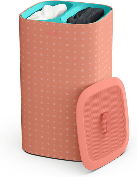Joseph Joseph Tota Pop 60 liter/15.8 gallon Laundry Hamper Separation Basket with lid, 2 Removable Washing Bags with Handles- Coral/Green - NestledHome