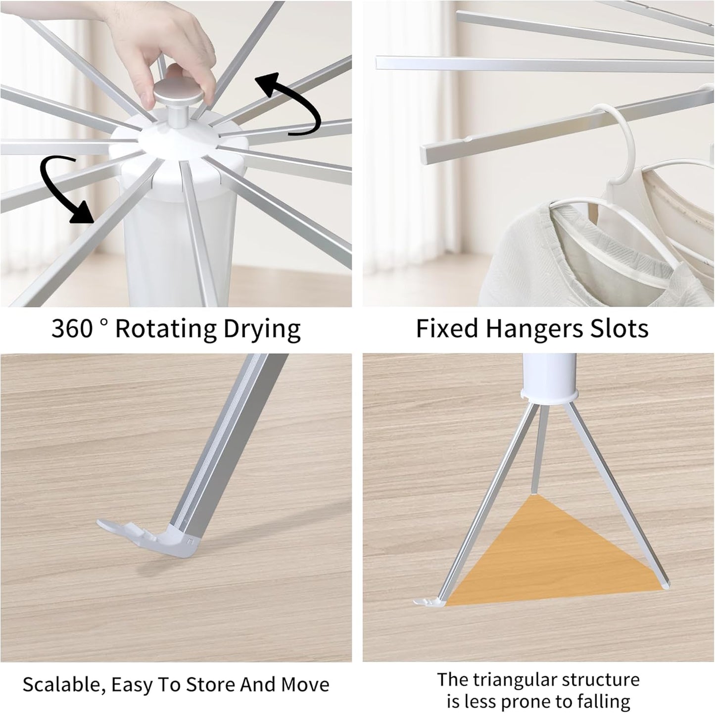 Clothes Drying Rack Tripod, Portable & Foldable Laundry Hanger Dryer - Aluminum, 12 Rods - NestledHome