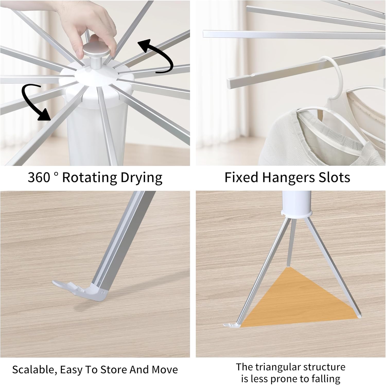 Clothes Drying Rack Tripod, Portable & Foldable Laundry Hanger Dryer - Aluminum, 12 Rods - NestledHome