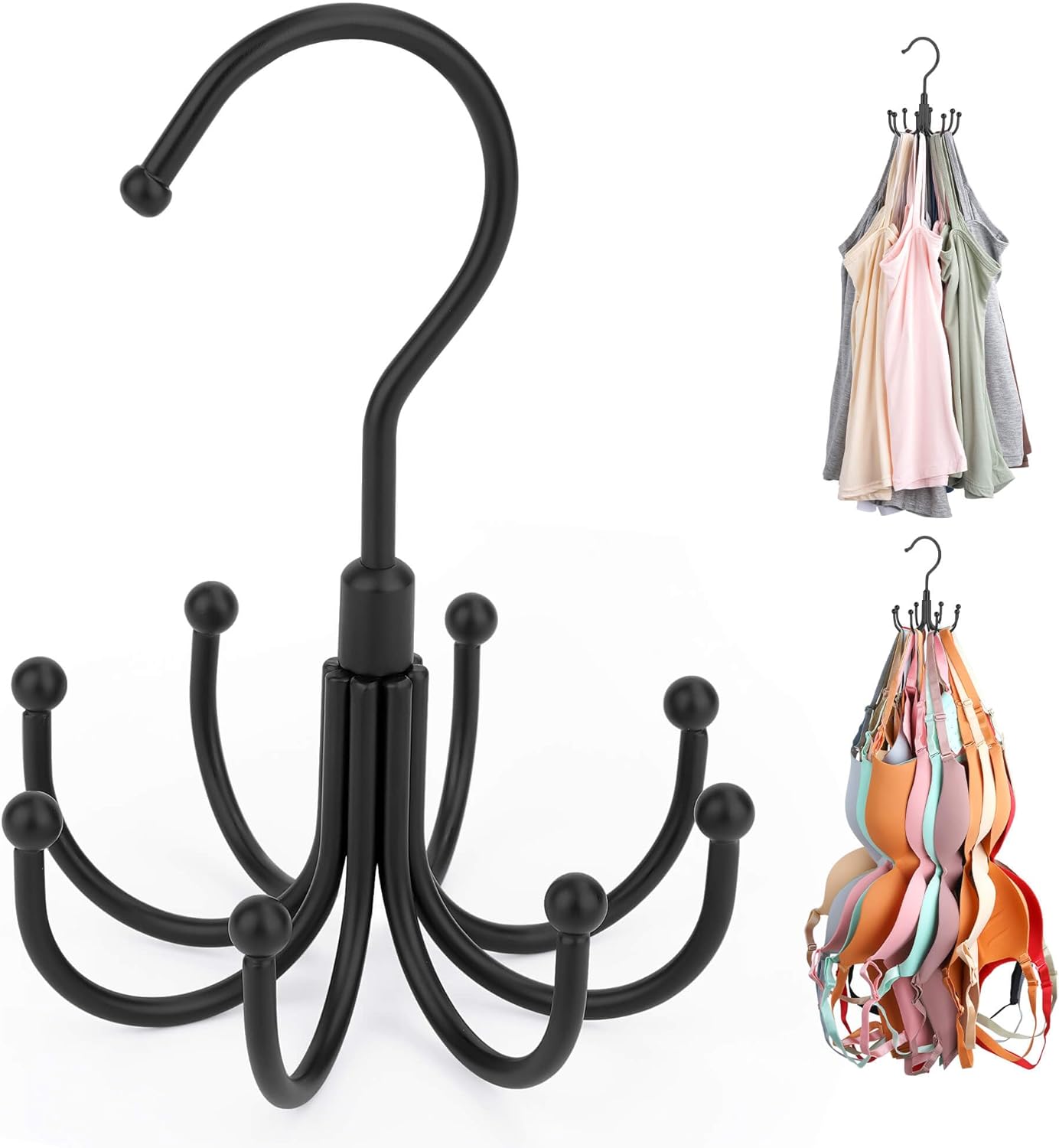 ZEDODIER Tank Top Hanger, Rotatable Bra Organzier for Closet, Max 24 Storage Capacity Sport Bra Holder, Metal Space Saving Closet Organizers and Storage, Black - NestledHome