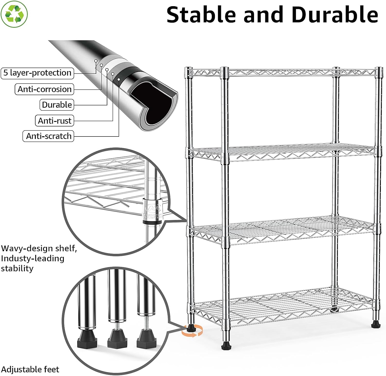 1000 lbs Storage Shelving 4-Tier Utility Shelving Unit Steel Organizer Wire Rack for Home,Kitchen,Office,Chrome (13.7" D x 23.6" W x 53.4" H) - NestledHome