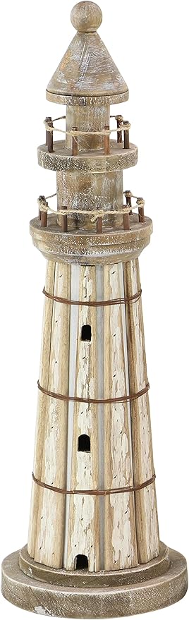 Deco 79 Wood Light House Decorative Sculpture Home Decor Statues, Set of 2 Accent Figurines 20", 14"H, Brown