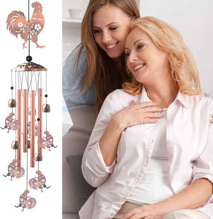 Chicken Wind Chimes,Outdoor,Gifts for Women Birthday Gifts for Men/Mom/Grandma Rooster Metal WindChimes Outside/Indoors, Lawn, Patio, Garden Decor, Yard Decorations