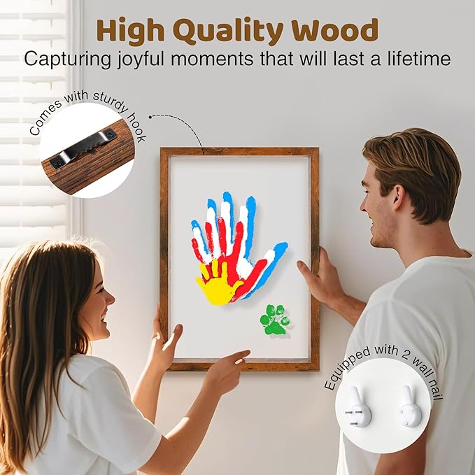Family Handprint Kit, DIY Craft Keepsake Wooden Frame, Personalized Hand Print Ornament, Family Gifts for New Parents, Grandma and Grandpa, Mother's Day Father's Day, 6 Safe & Non-Toxic Paint