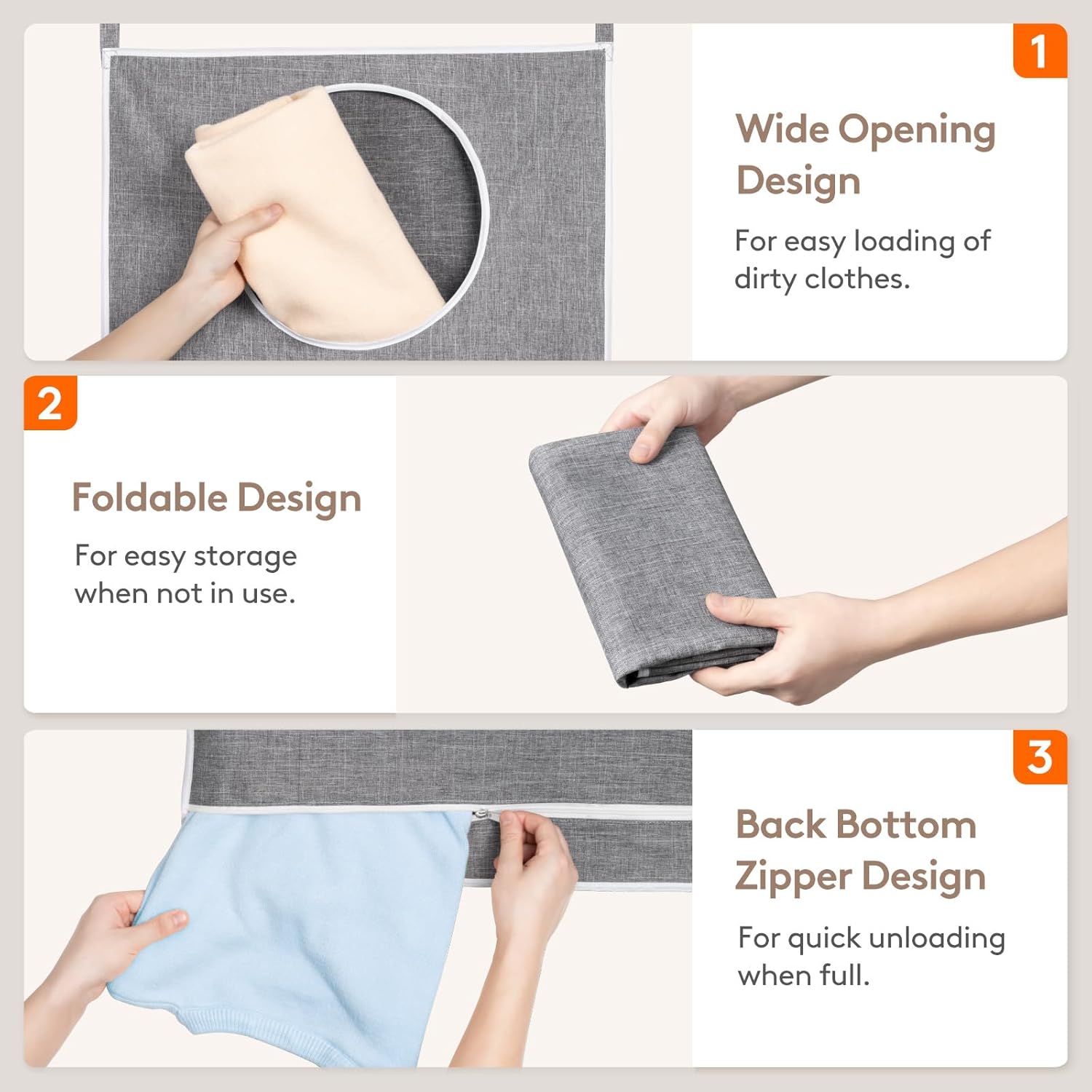 Lifewit 2 Pack Over Door Laundry Hamper, Large Collapsible Hanging Laundry Hamper, Hanging Laundry Basket Bag for Bathroom Bedroom Dirty Clothes Storage Organizer, Light Gray - NestledHome