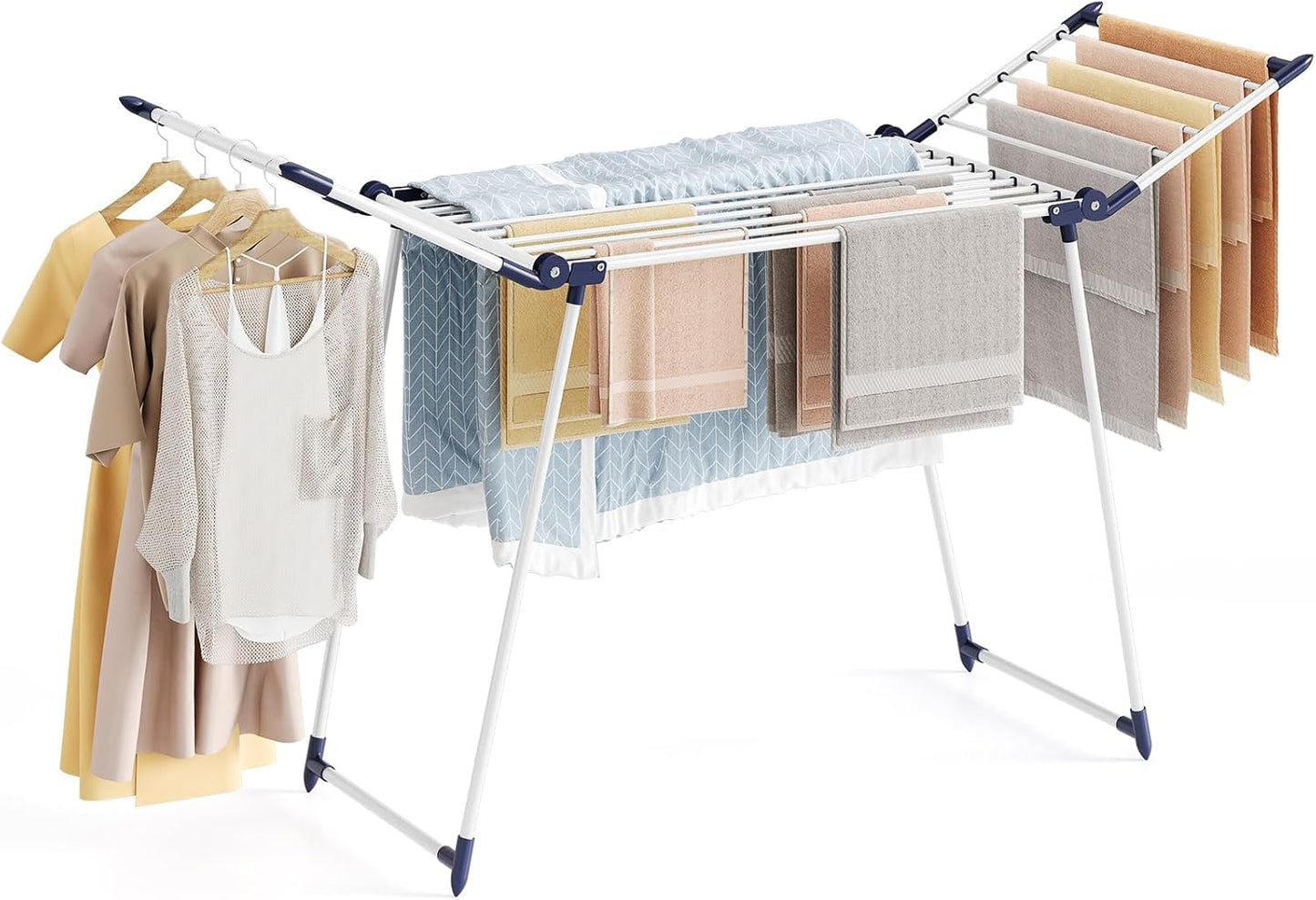 APEXCHASER Clothes Drying Rack Foldable, Large Drying Rack Clothing, Winged Laundry Rack Folding Indoor Outdoor, Metal Clothes Airer for Bedding Towel Sweater Heavy Duty, 68.9" X 22" X 39.3", White - NestledHome