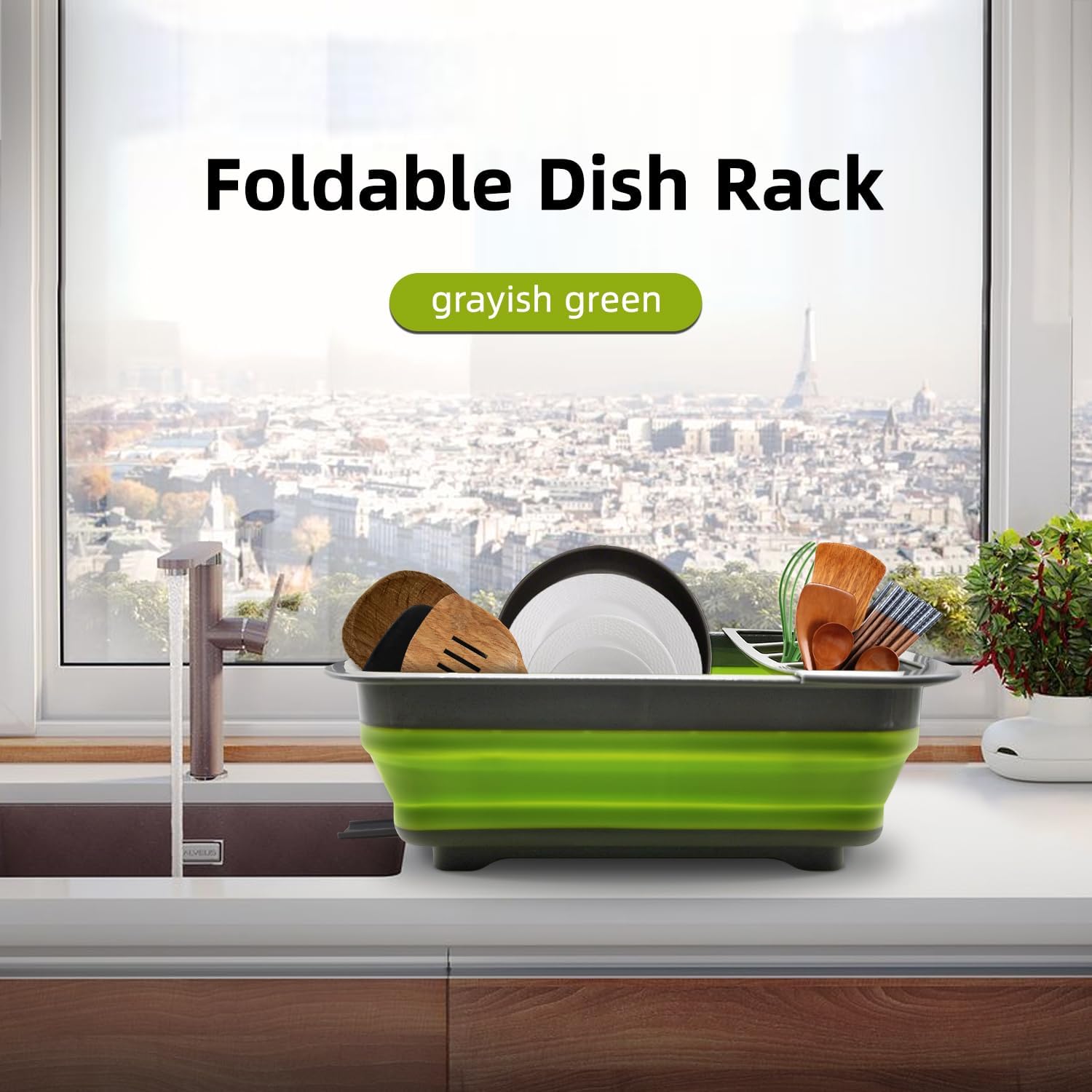 THANSTAR Collapsible Dish Drying Rack for RV Campers Portable Dinnerware Drainer Organizer for Kitchen Travel Trailer-Green - NestledHome