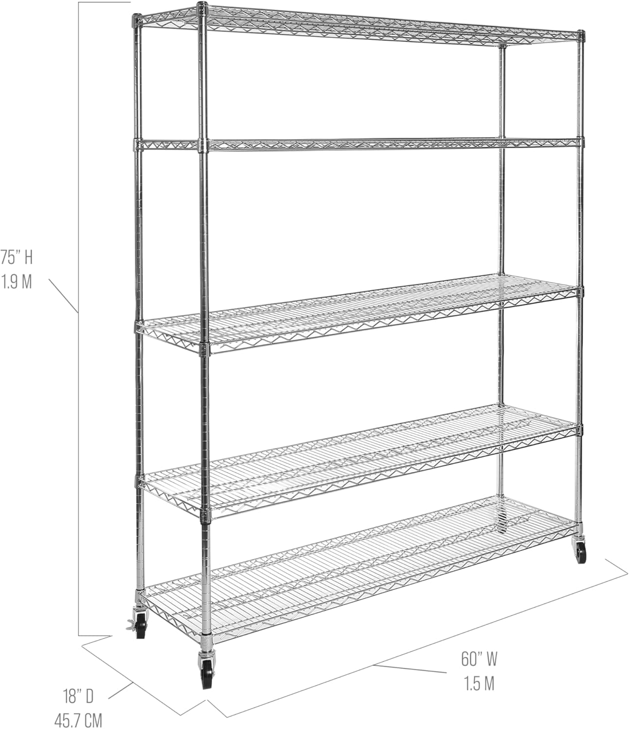 Seville Classics UltraDurable Heavy Duty NSF Solid Steel Wire Rack Storage Unit Organizer for Garage, Warehouse, Office, Restaurant, Classroom, Kitchen, 5-Tier Shelving, 60" W x 18" D - NestledHome
