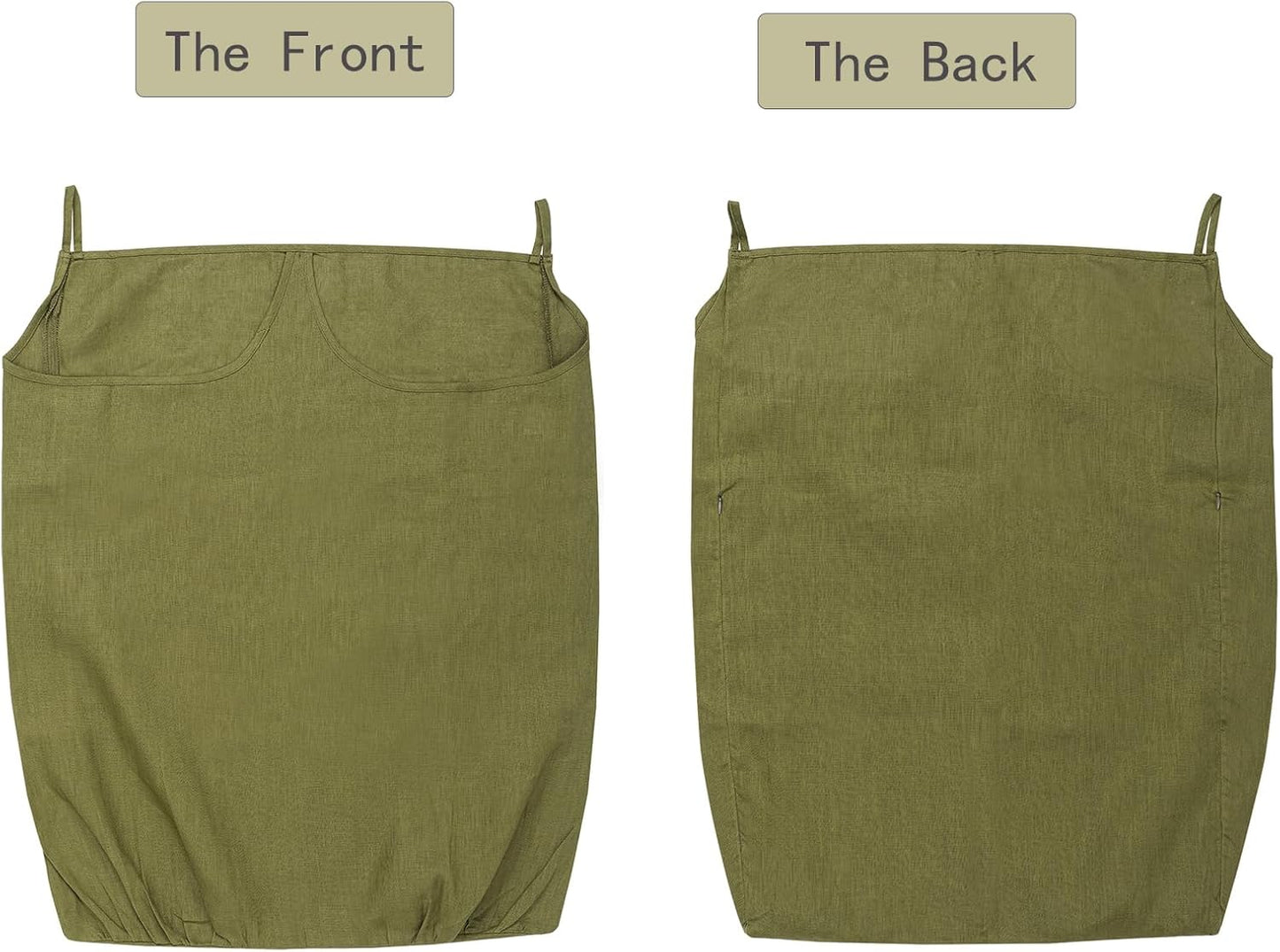 100% Pure Linen Dual Hanging Laundry Bag with 2 Deep Pocket and 2 Side Zipper 20x27in, Over The Door Laundry Hamper Space Saving Hampers for Dirty Clothes Home Travel, Green - NestledHome