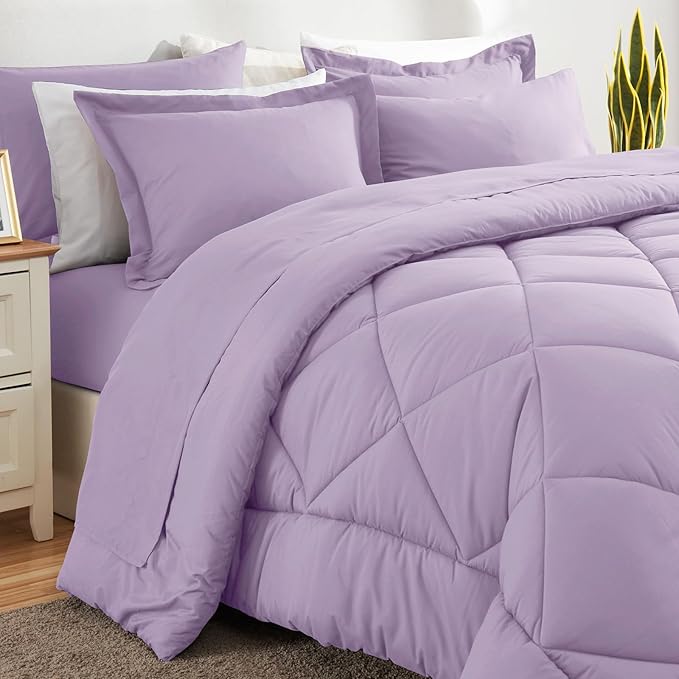 CozyLux Queen Comforter Set Light Purple - Bed in a Bag Queen Size 7 Pieces, Luxury Soft Lavender Bed Set for All Seasons, Bedding Set with Down Alternative Comforter, Sheets, Pillowcases & Shams
