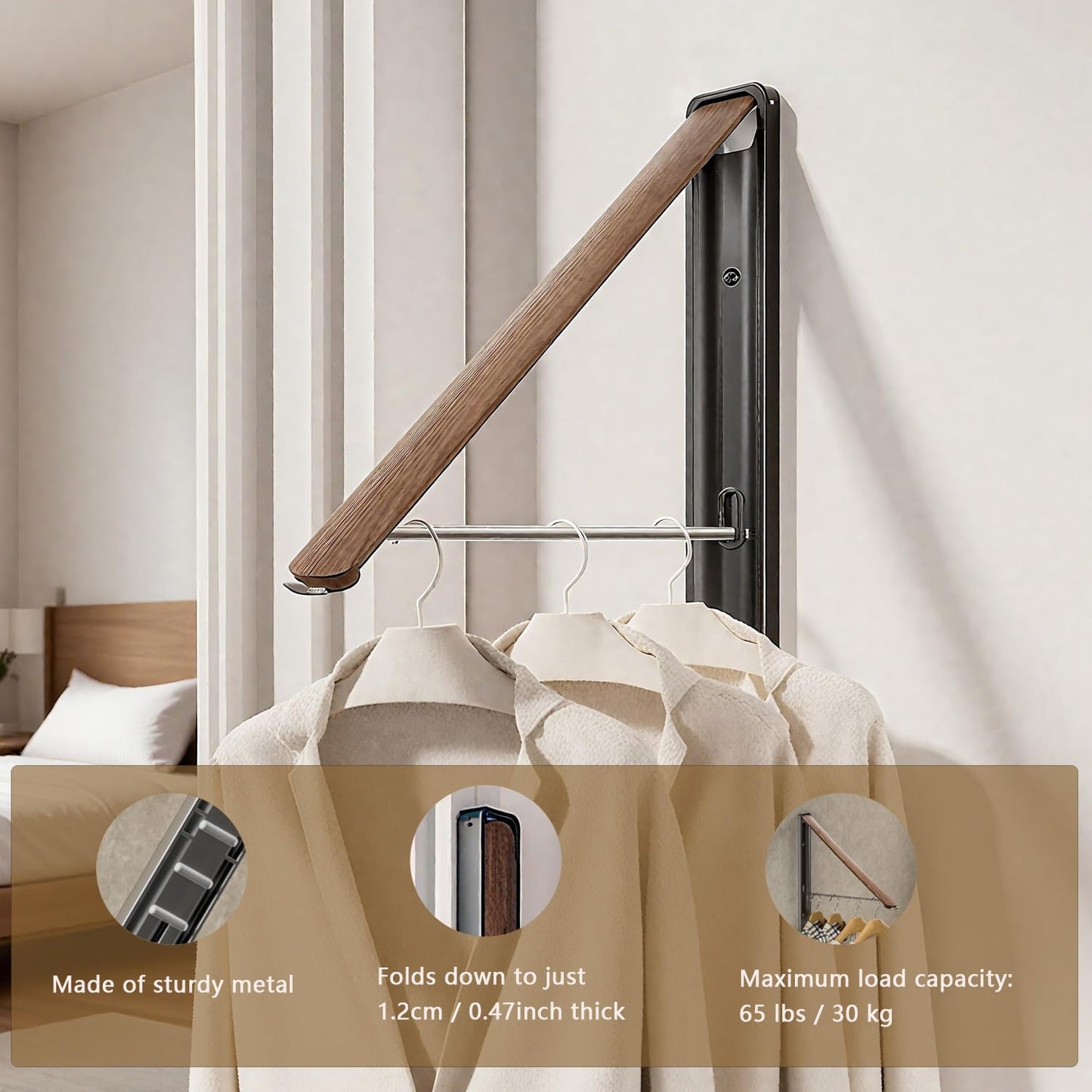 Wall Drying Rack Clothing - Retractable & Foldable Clothes Drying Rack Wall Mounted for Laundry Room Organization | Laundry Room Hanging Rack for Dorm, Closet, Balcony & Indoor/Outdoor Use - NestledHome