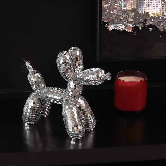 Disco Dog, Maximalist Balloon Dog Statue for Dog Mom & Dog Dad, Aesthetic Disco Ball Decor, Preppy Apartment Home Decor, Cute Room Decor & Gifts for Dog Lovers