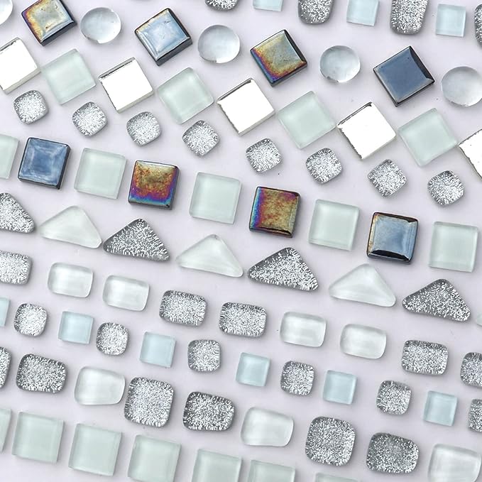 LITMIND Assorted Silver White Irregular Crystal Mosaic Tiles, 9oz Value Pack - Perfect for Art Crafts, Mosaic Making Projects, Home Decor, and More