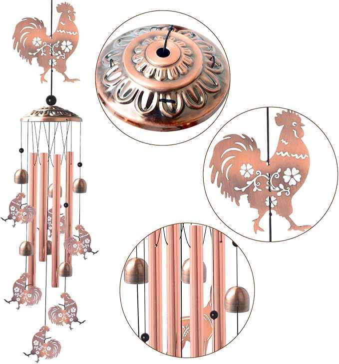 Chicken Wind Chimes,Outdoor,Gifts for Women Birthday Gifts for Men/Mom/Grandma Rooster Metal WindChimes Outside/Indoors, Lawn, Patio, Garden Decor, Yard Decorations