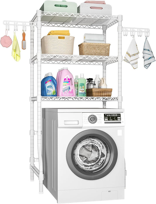 Ulif U8 Laundry Room Storage Organizer, Over The Washer and Dryer Storage Shelves for Laundry Organization, 35”W x 17.3”D x 76.2”H, Suit Washing Machine Width Within 32.6”, Hold 304 lb, White - NestledHome