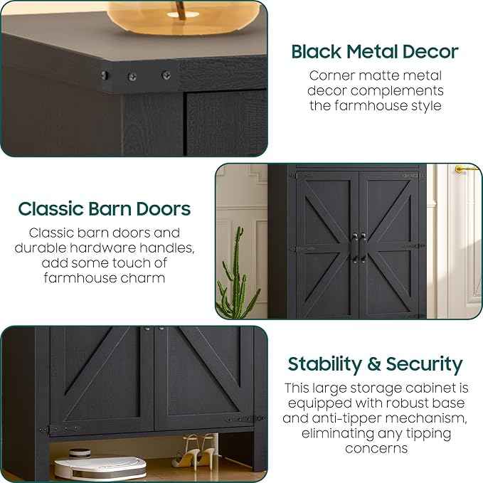 Vabches Shoe Storage Cabinet, 5-Tier Farmhouse Shoe Cabinet with Adjustable Shelves & Drawer, Wooden Shoes Rack Cabinets Storage Organizer with Doors for Entryway, Hallway, Closet, Living Room, Black