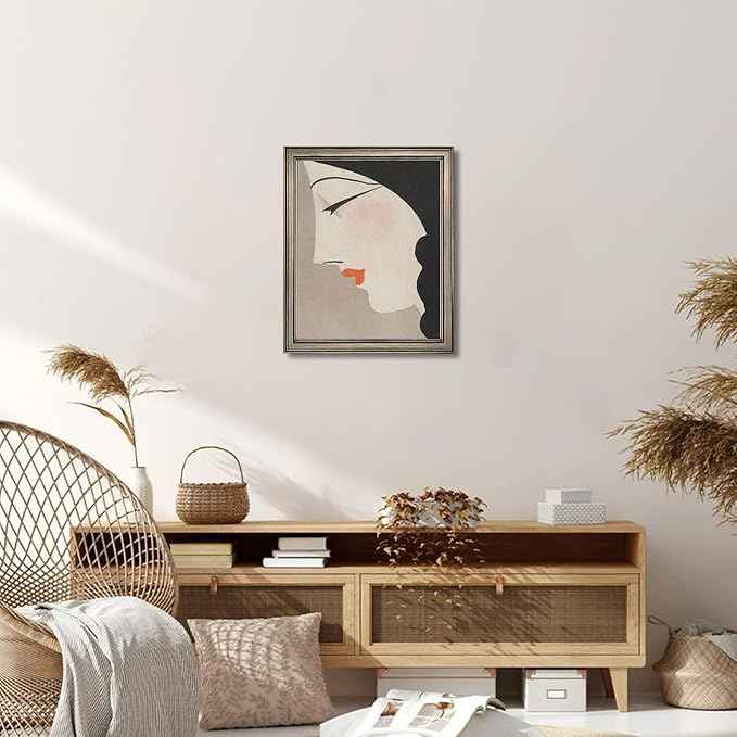Framed Vintage Japanese Wall Art Woman Portrait Painting Asian Home Decor Girl Room Bathroom Decor