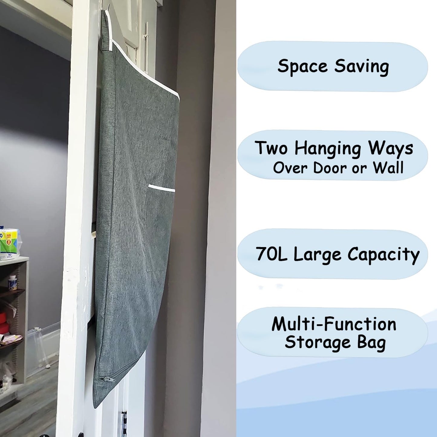 XL Door Laundry Hamper, Hanging Hamper with Large Openging, Hanging Laundry Hamper Storage Bag，Door hampers for Laundry of Home, Dorm, or Travel(Heather Grey, 36x22 Inch) - NestledHome