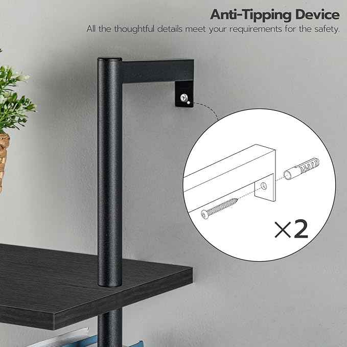 HOOBRO DIY Ladder Shelf, 6-Tier Wooden Wall Mounted Bookshelf, Narrow Bookcase, Display Shelf, Storage Rack, Plant Stand, for Living Room, Bedroom, Study, Balcony, Black BB651CJ01