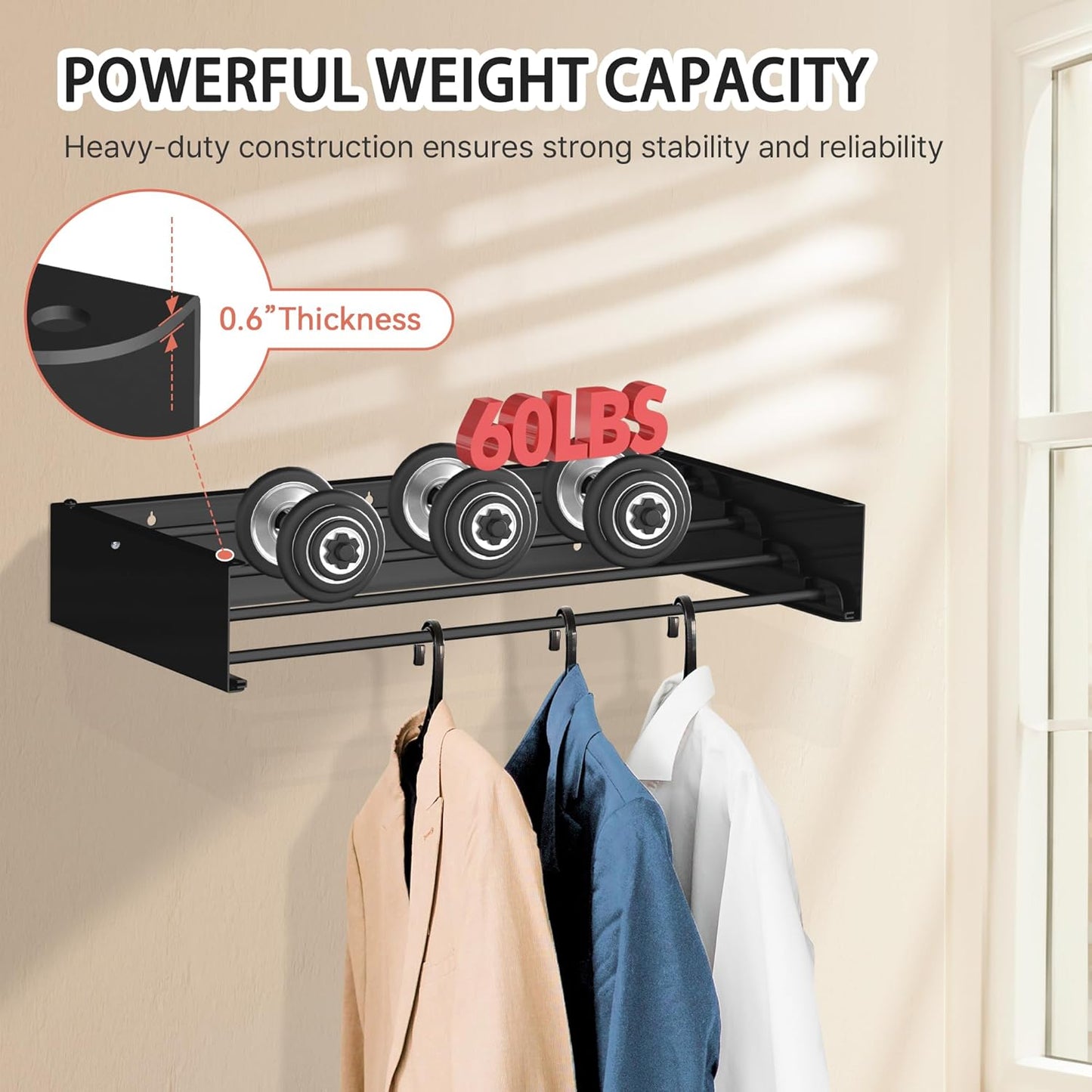 FOCHIER F Laundry Drying Rack Wall Mounted Clothes Drying Rack Collapsible with 5 Aluminum Rods and Drilling Template Long Screwdriver Bit 60 lbs Capacity (Black, 23.6“) - NestledHome