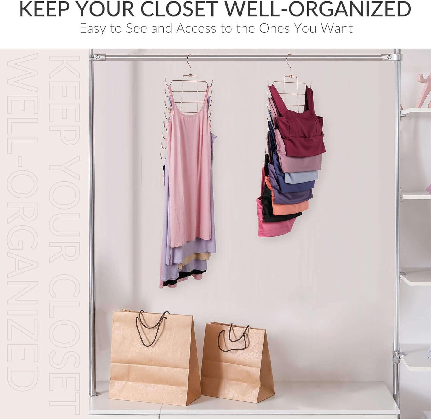 ZEDODIER 3 Pack Tank Top Hanger, Space Saving Bra Hangers, Non-Slip Hanging Sport Bras Holder, Closet Organizers and Storage for Camisoles Tank Tops Bras Ties Swimsuits Strappy Dress, Rose Gold - NestledHome