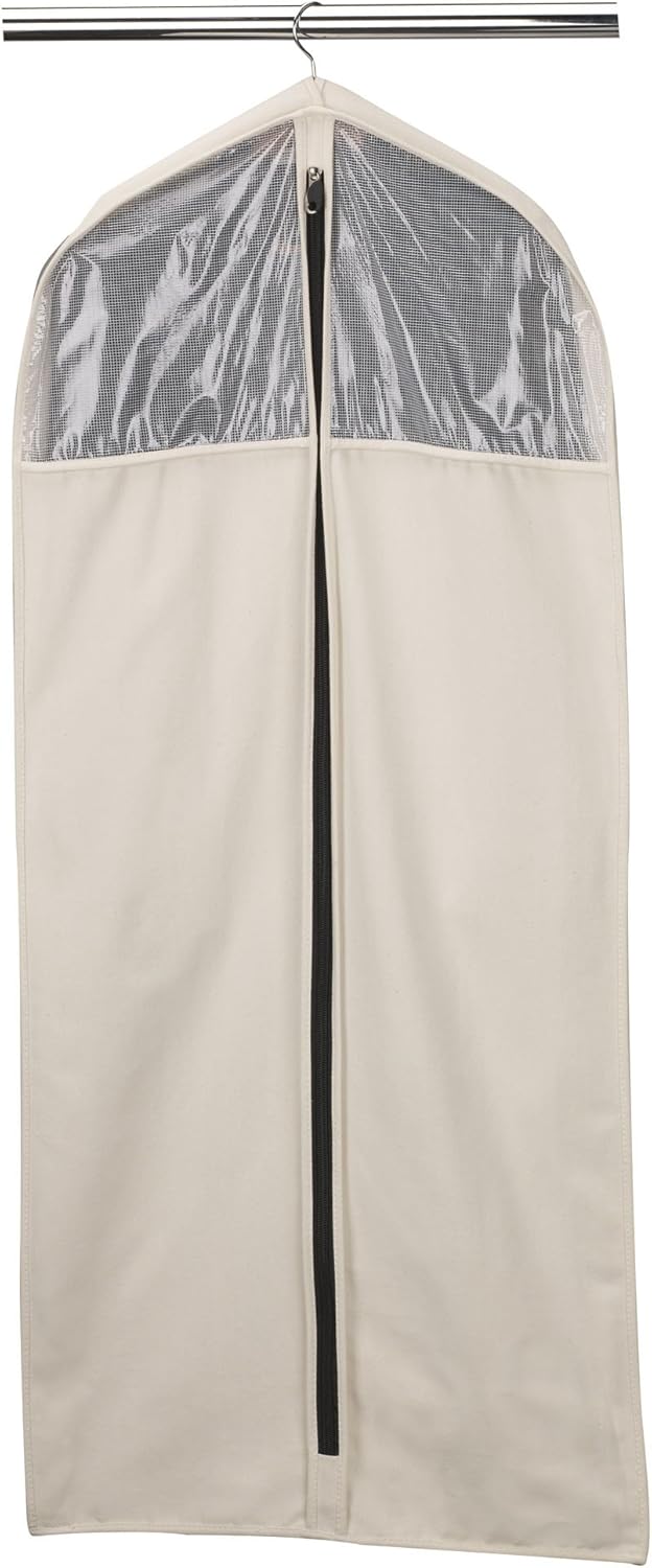 Household Essentials 3392-1 Cedarline Collection Hanging Garment Bag | Dress and Suit Protector | Natural Cotton Canvas,Off-White - NestledHome