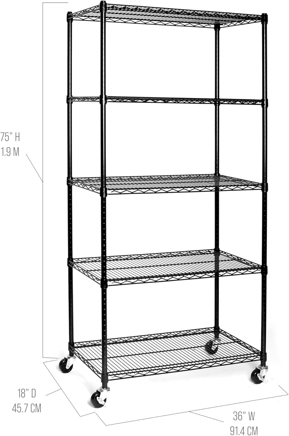 Seville Classics UltraDurable Heavy Duty NSF Solid Steel Wire Rack Storage Unit, Organizer for Garage, Warehouse, Office, Restaurant, Classroom, Kitchen, Black, 5-Tier Shelving, 36" W x 18" D - NestledHome