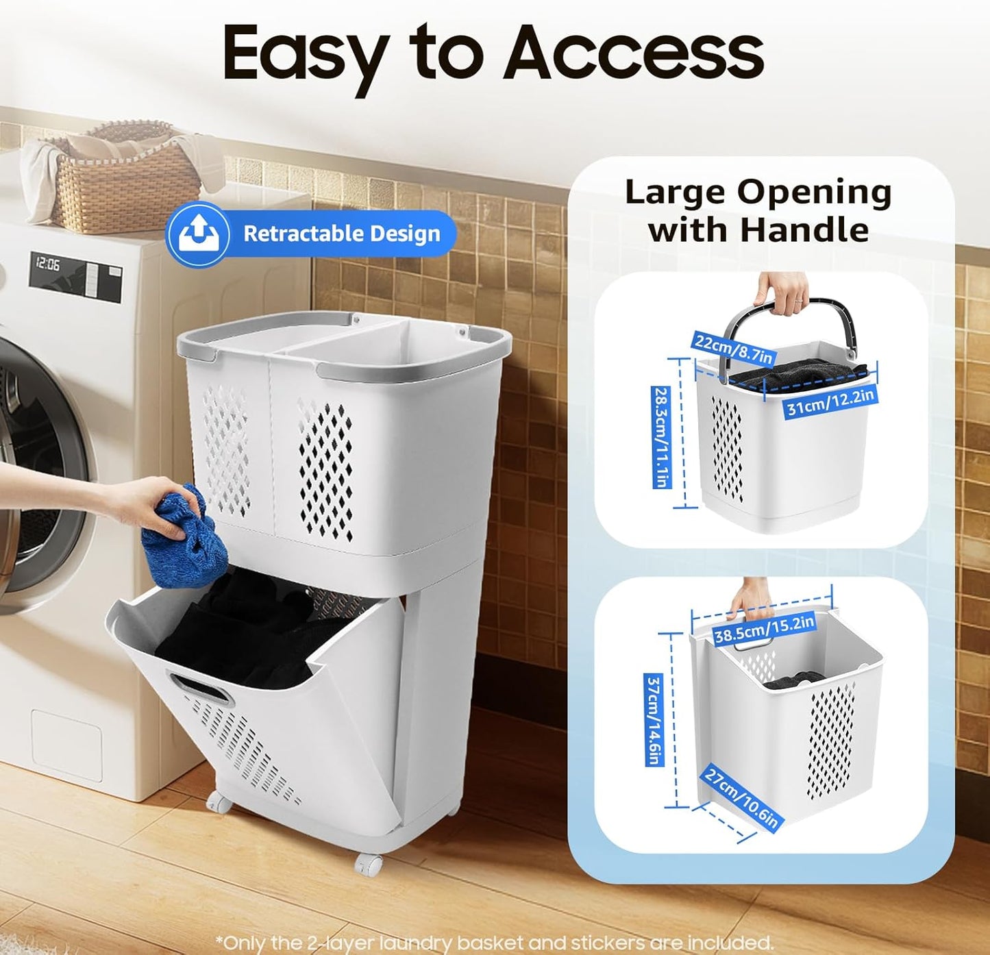 Movable Household Laundry Basket,2 Tier Laundry Hamper Basket Sorter with Wheels&Handle,Large Hand-Held Laundry Basket Clothes Storage Organizer for Bathrooms Bedrooms - NestledHome