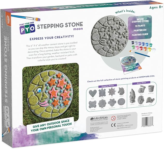 MindWare Paint Your Own Stepping Stone Kit - Mosaic Moon and Stars - Kits Include Paint and Brushes -