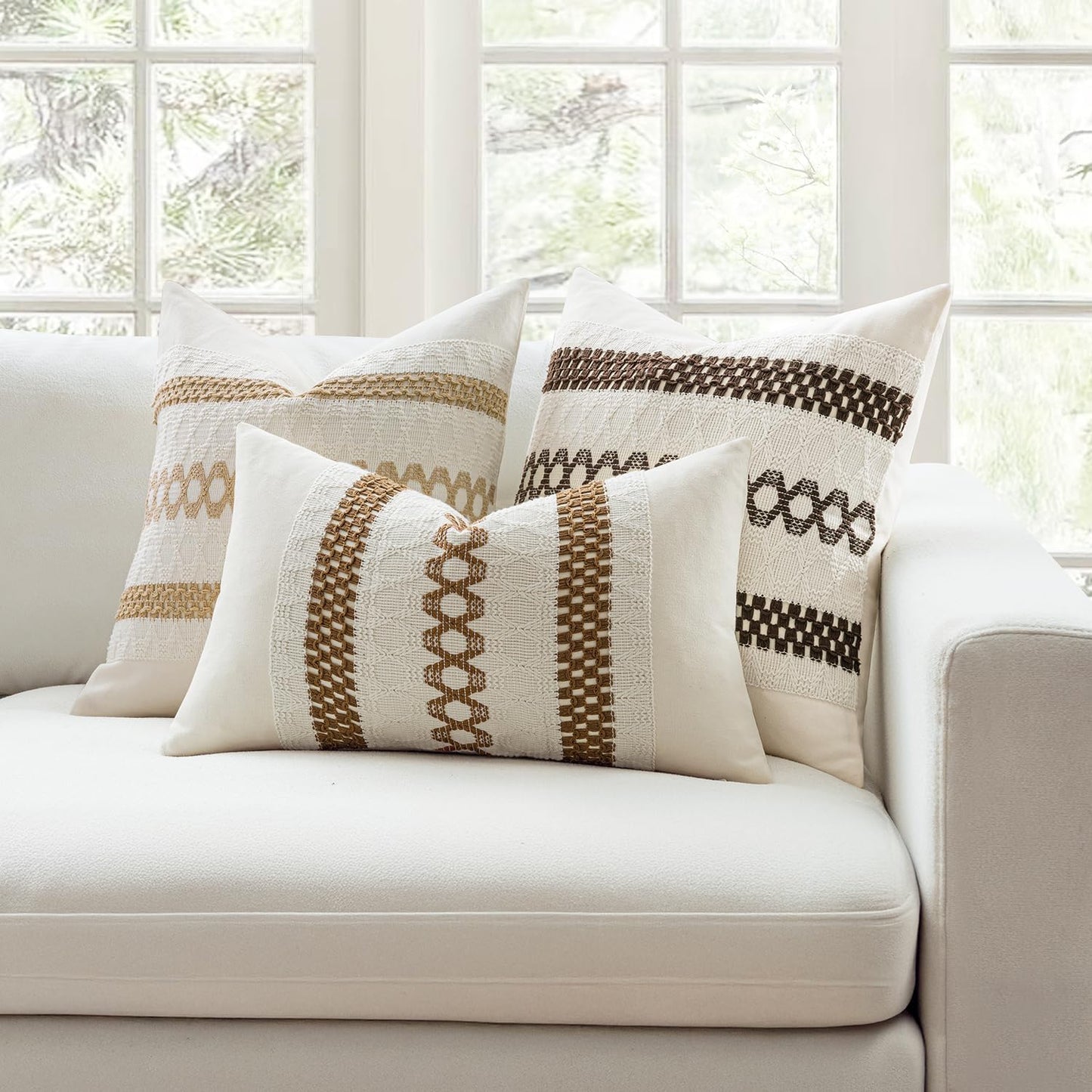 MIULEE Set of 2 Dark Brown Boho Decorative Pillow Covers 20x20 Inch Farmhouse Rustic Couch Throw Pillows Modern Spring Cotton Cushion Covers Retro Cute Macrame Woven Home Decor for Bed Sofa Chair