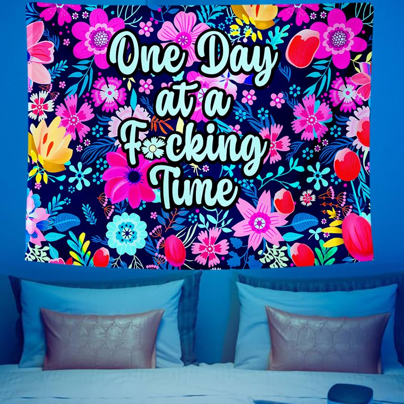 Blacklight Floral Quote Tapestry