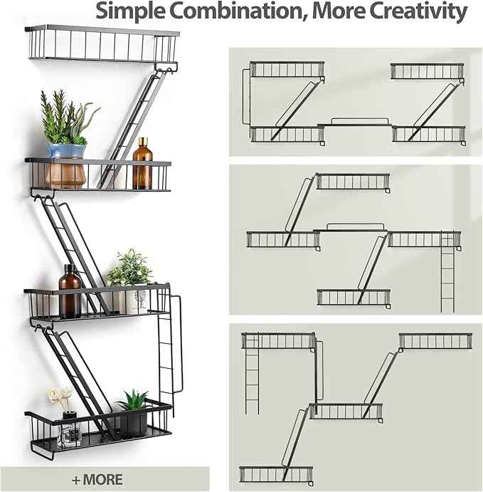 Fire Escape Wall Shelf 4 Tier - NYC Decorative Floating Shelf Black Metal Book Shelves for Home Office Apartment Organizer and Display
