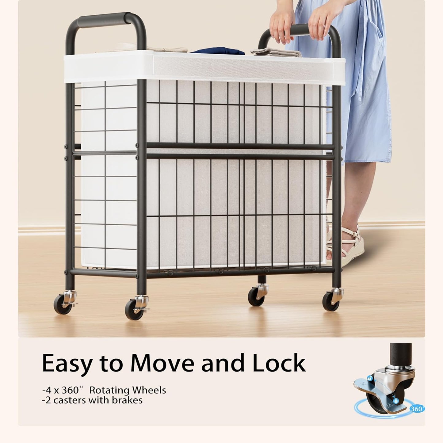 Laundry Hamper 3 Section, 145L Rolling Laundry Sorter Basket with Wheels, 3 Compartment Clothes Organizer Cart, Pull-Out Removable Bags for Laundry Room, Bathroom, Bedroom, White - NestledHome