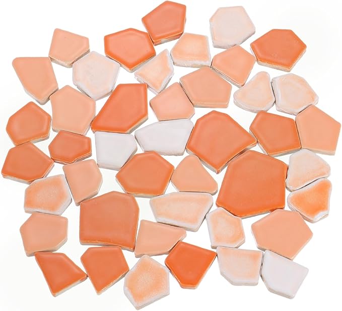 uxcell 500g/1.1LB Irregular Ceramics Mosaic Tiles, 2.3-4.2 cm Bulk Stained Ceramic Mosaic Pieces Stones Mosaic Kits for DIY Art Craft Projects Home Decor, Mixed Orange