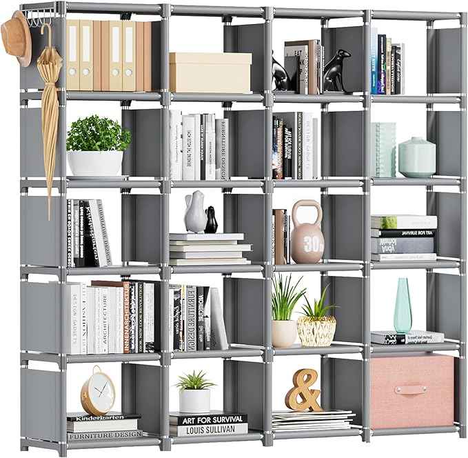 Mavivegue 20 Cube Book Shelf, Storage Organizer, Large DIY Bookcase, Metal Cube Bookshelf, Cubbies Closet Storage Organizer Shelves for Bedroom,Living Room,Home,Office