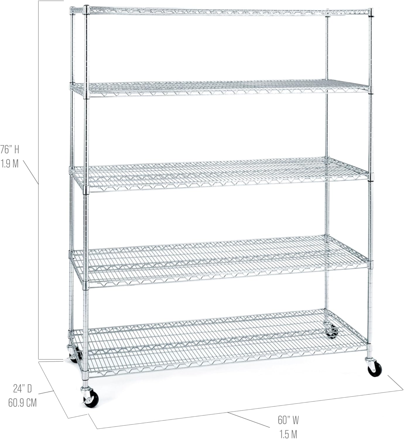 Seville Classics UltraDurable Heavy Duty NSF Solid Steel Wire Rack Storage Unit Wheels, 5-Tier Shelving, 60" W x 24" D - NestledHome