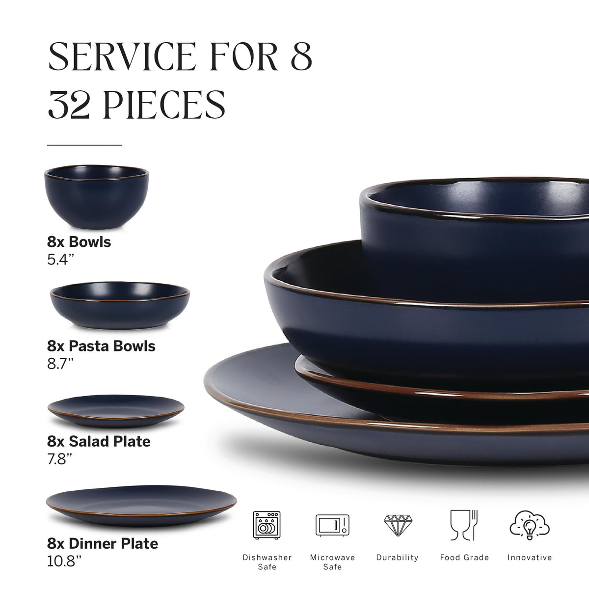 Brasa Stoneware 32 Piece Modern Dinnerware Sets