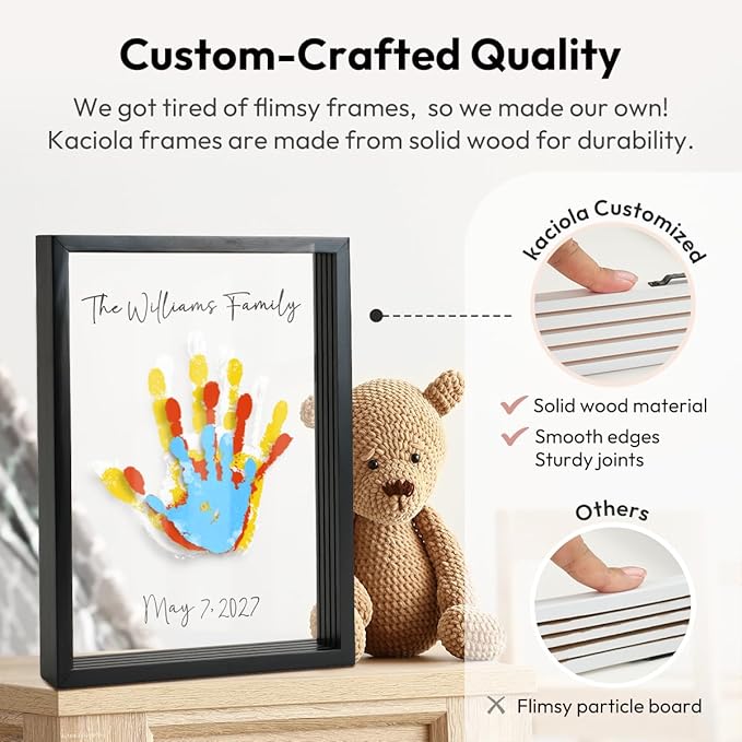Kaciola Family Handprint Kit, DIY Newborn Keepsake Frame, Baby Hand and Footprint Kit, Unique New Baby Gift for Mothers Day Crafts Anniversary (Black)