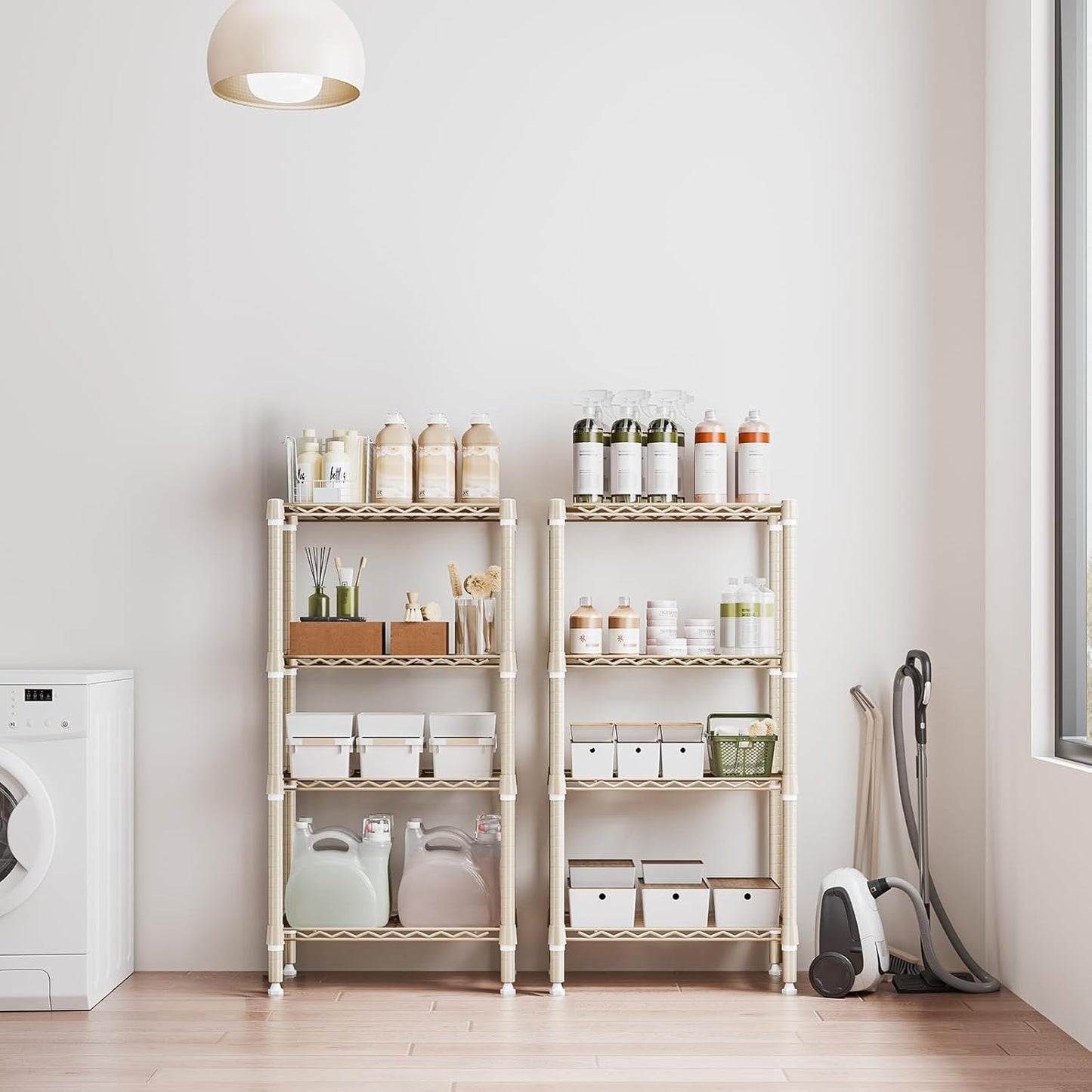 1000 lbs 4-Shelf Standing Storage Shelves Heavy Duty Metal Shelving Unit Adjustable Wire Rack for Office Garage Kitchen, Light Tan 11.8 D x 23.6" W x 47.5" H - NestledHome