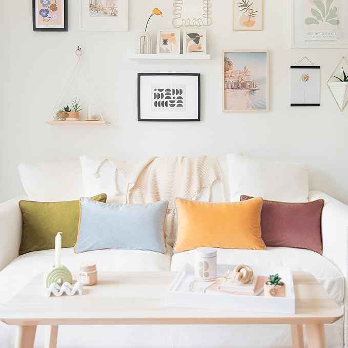 MONDAY MOOSE Decorative Throw Pillow Covers Cushion Cases, Set of 4 Soft Velvet Modern Double-Sided Designs, Mix and Match for Home Decor, Pillow Inserts Not Included (12x20 inch, Purple/Green)