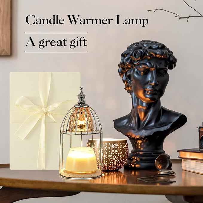 Candle Warmer lamp，Wax Warmer for Scented Wax with dimmable Switch，Heating Aromatherapy Candle Without Flame and Smoke，Gentle Light for Home Decor (Silver)